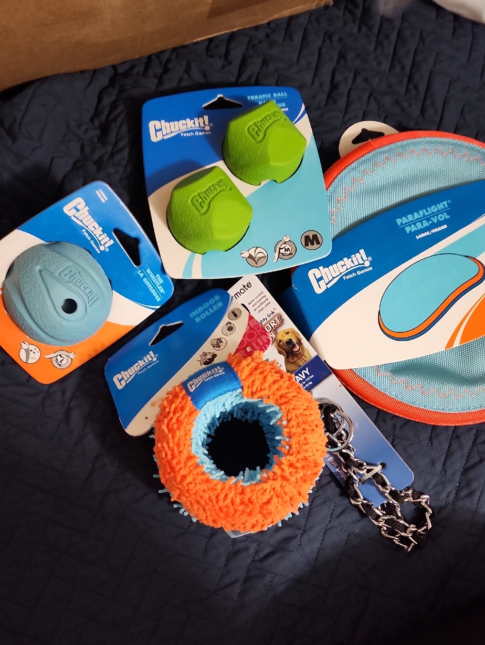 Chunckit Dog Toy Bundle - Orange & Blue Plush Ring